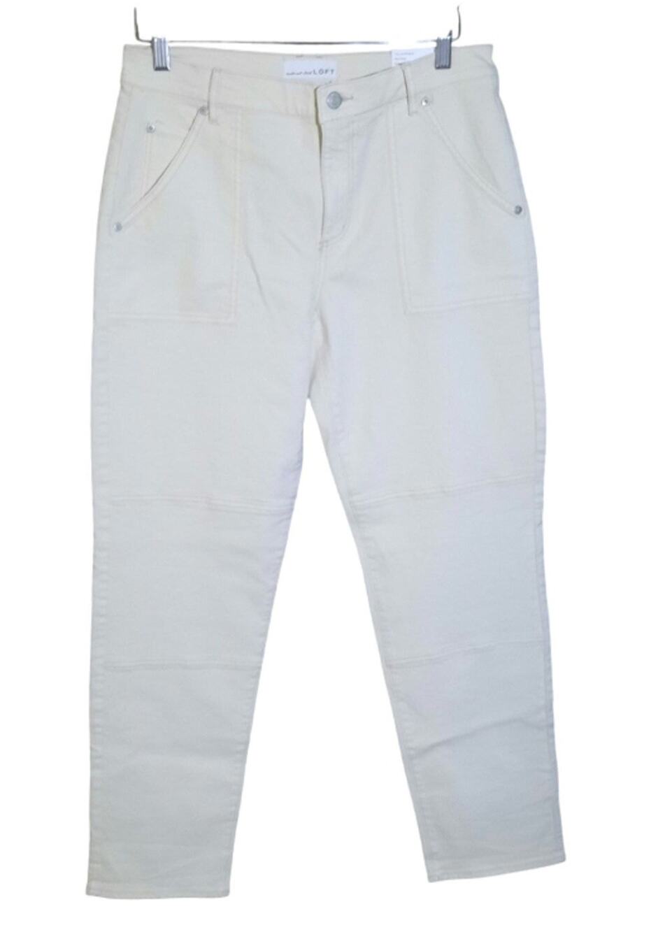 Loft Womens The Girlfriend Mid Rise Cream Utility Large Patch Pocket Size 29 NWT